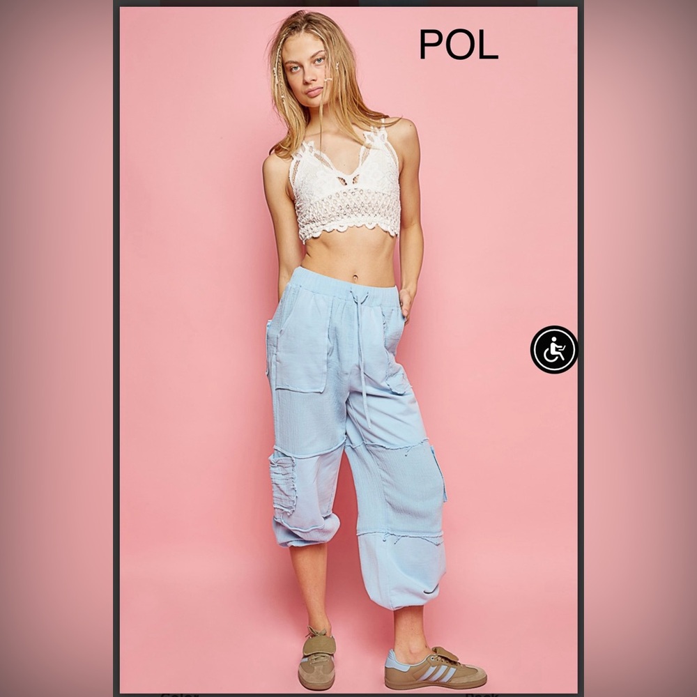 POL Light Blue Cargo jogger pants Size L.